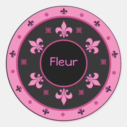 Round Fleur de Lis Stickers with Customizable Text