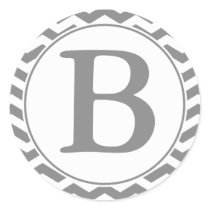 Round Gray Chevrons Envelope Seal with Monogram Sticker
