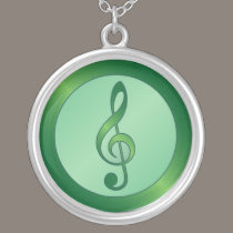 Round Green Treble Clef necklaces