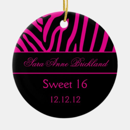 Round Ornament Hot Pink Black Zebra Sweet 16