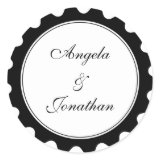 Round petal black wedding favor name tag label round stickers