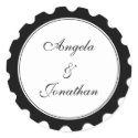 Round petal black wedding favor name tag label stickers by FidesDesign Round petal black wedding favor name tag label stickers