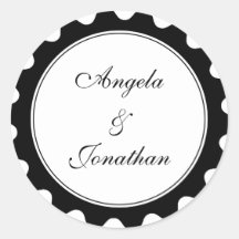Round petal black wedding favor name tag label round stickers