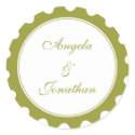 Round petal green wedding favor name tag label sticker