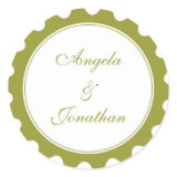 Round petal green wedding favor name tag label round sticker