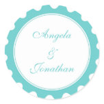 Round petal teal blue wedding favor name tag label round stickers