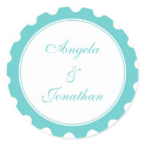 Round petal teal blue wedding favor name tag label round stickers