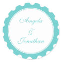 Round petal teal blue wedding favor name tag label stickers