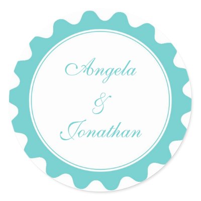 Round petal teal blue wedding favor name tag label round stickers by 