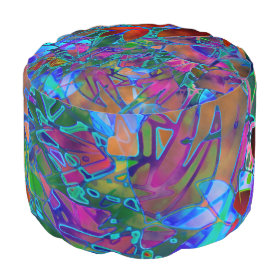 Round Pouf Floral Abstract Stained Glass