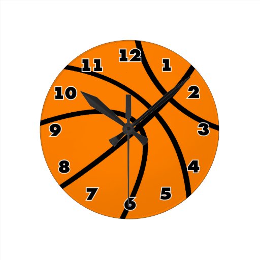 Round sports clock with basketball design Zazzle