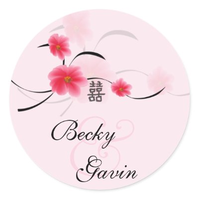 Round Sticker Pink Blossom Double Happiness