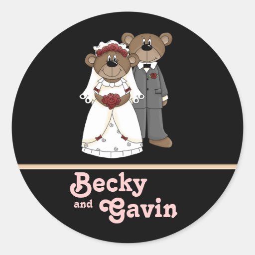 Round Sticker Wedding Bears Collection