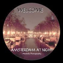 Round Stickers - Amsterdam at night 
