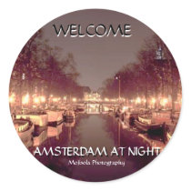 Round Stickers - Amsterdam at night 