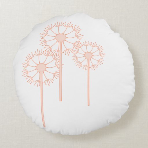 Round Throw Pillow, Coral Dandelion Round Pillow Zazzle