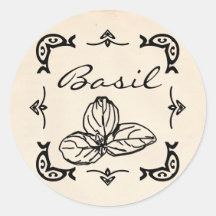 Round Vintage-Style Basil Sticker