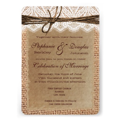 Rounded Corners Burlap Print Wedding Invitations