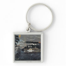 Rounding a Bend on the Mississippi Steamboat Keychain