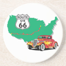 Route 66 Blue Hot Rod Café Beverage Coasters