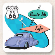 Route 66 Blue Hot Rod Café Drink Coasters