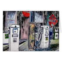 route 66 gas station vintage art cards