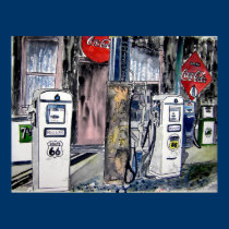 route 66 gas station vintage art posters