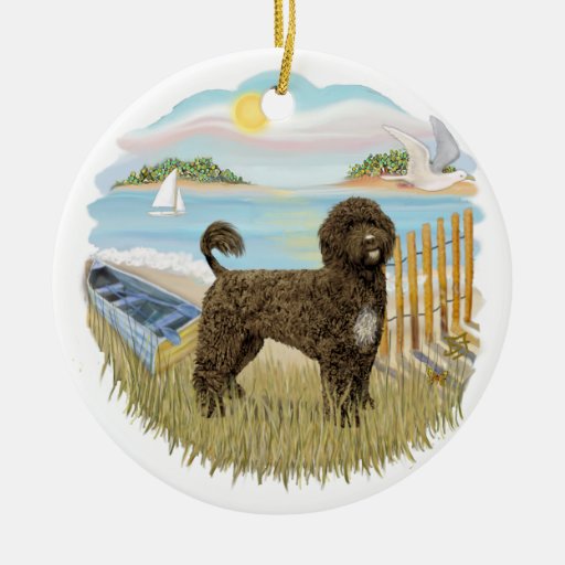row boat portuguese water dog brown christmas ornament row boat portuguese water dog brown christmas ornament
