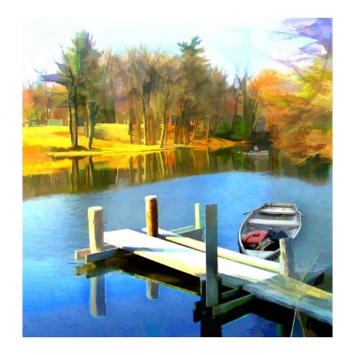 Row Boats on Blue Water Lake Poster by ElainePlesser