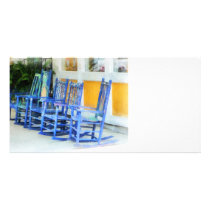 Row of Blue Rocking Chairs Personalized Photo Card