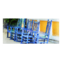 Row of Blue Rocking Chairs Rack Card