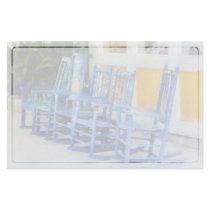 Row of Blue Rocking Chairs Custom Stationery