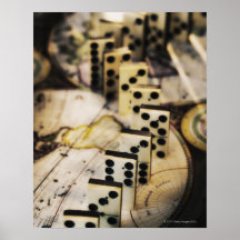 Row of dominoes on old world map poster