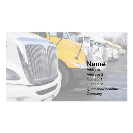 row of large trucks business card templates (front side)