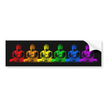 Row of Rainbow Buddhas bumper stickers