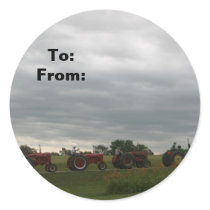 Row of Tractors Christmas Gift Tag stickers