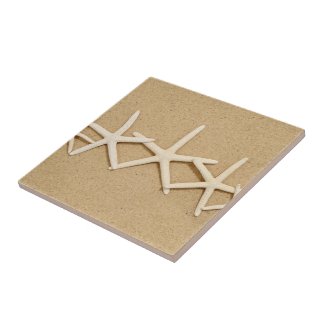 Row of White Starfish Ceramic Tile