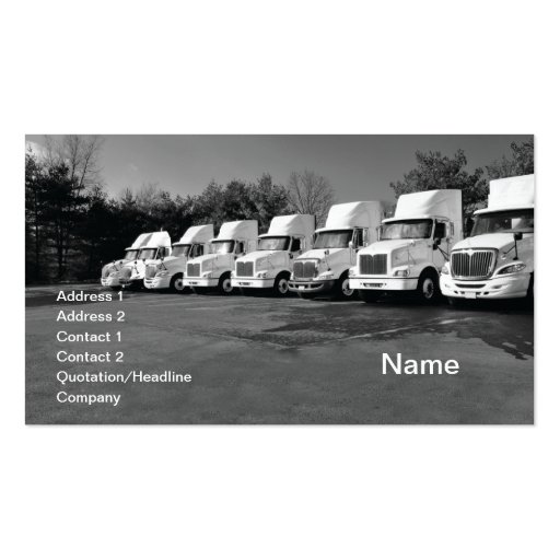 row or fleet of large trucks business cards (front side)