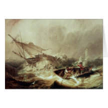 Rowing to rescue shipwrecked greeting card