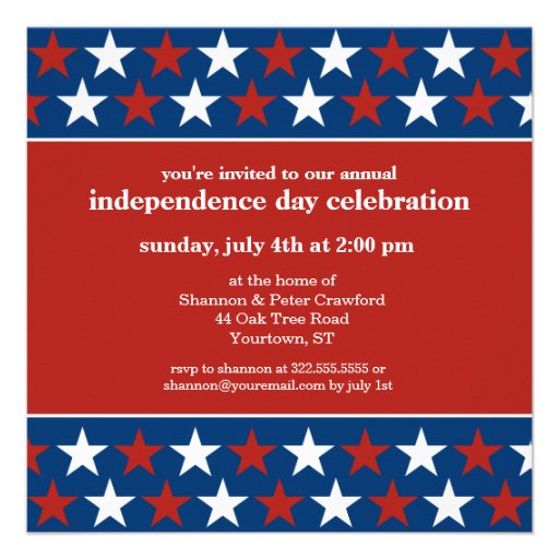 Rows of Stars Independence Day invitation (front side)