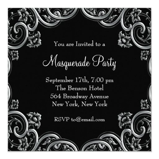 Royal Blue and Black Masquerade Party Announcements