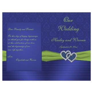 Royal Blue and Chartreuse Damask Wedding Program flyer