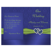 Royal Blue and Chartreuse Damask Wedding Program Flyer