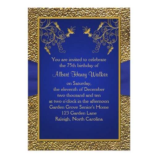 Royal Blue and Gold 75th Birthday Invitation