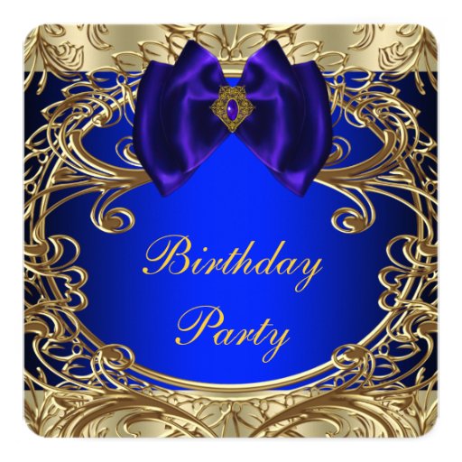 Royal Blue And Gold Birthday Party Card Zazzle