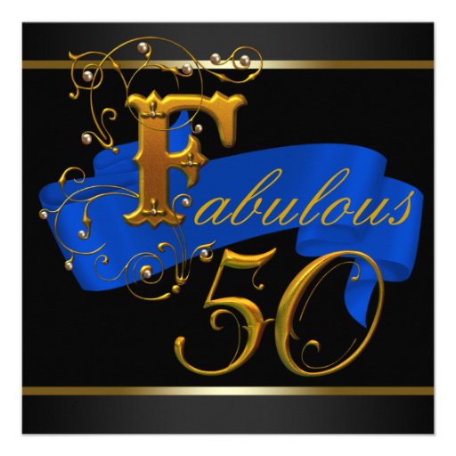 Royal Blue and Gold Fabulous 50th Birthday Party Custom Announcement