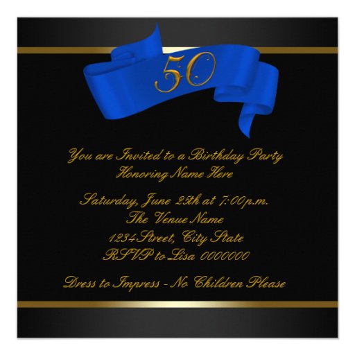 Royal Blue and Gold Fabulous 50th Birthday Party Custom Announcement
