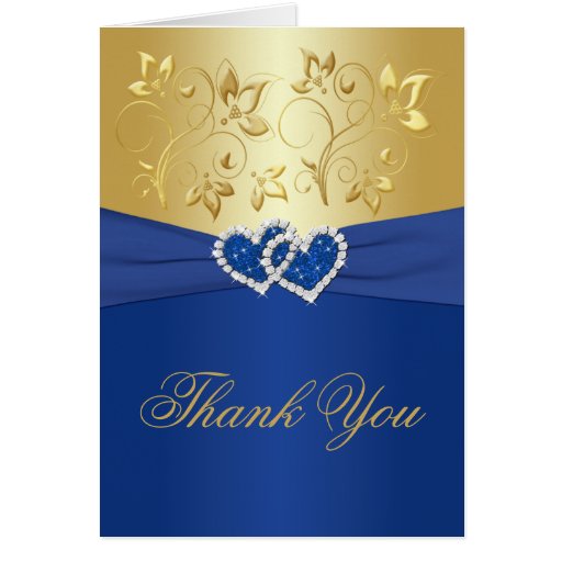 Royal Blue and Gold Floral Thank You Card Cards