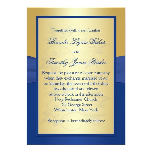 Royal Blue and Gold Floral Wedding Invitation