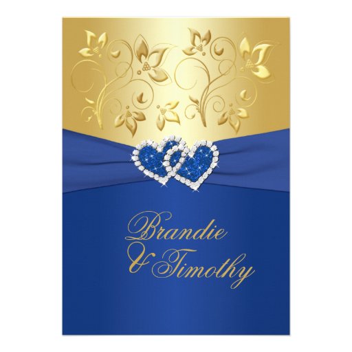 Royal Blue and Gold Floral Wedding Invitation